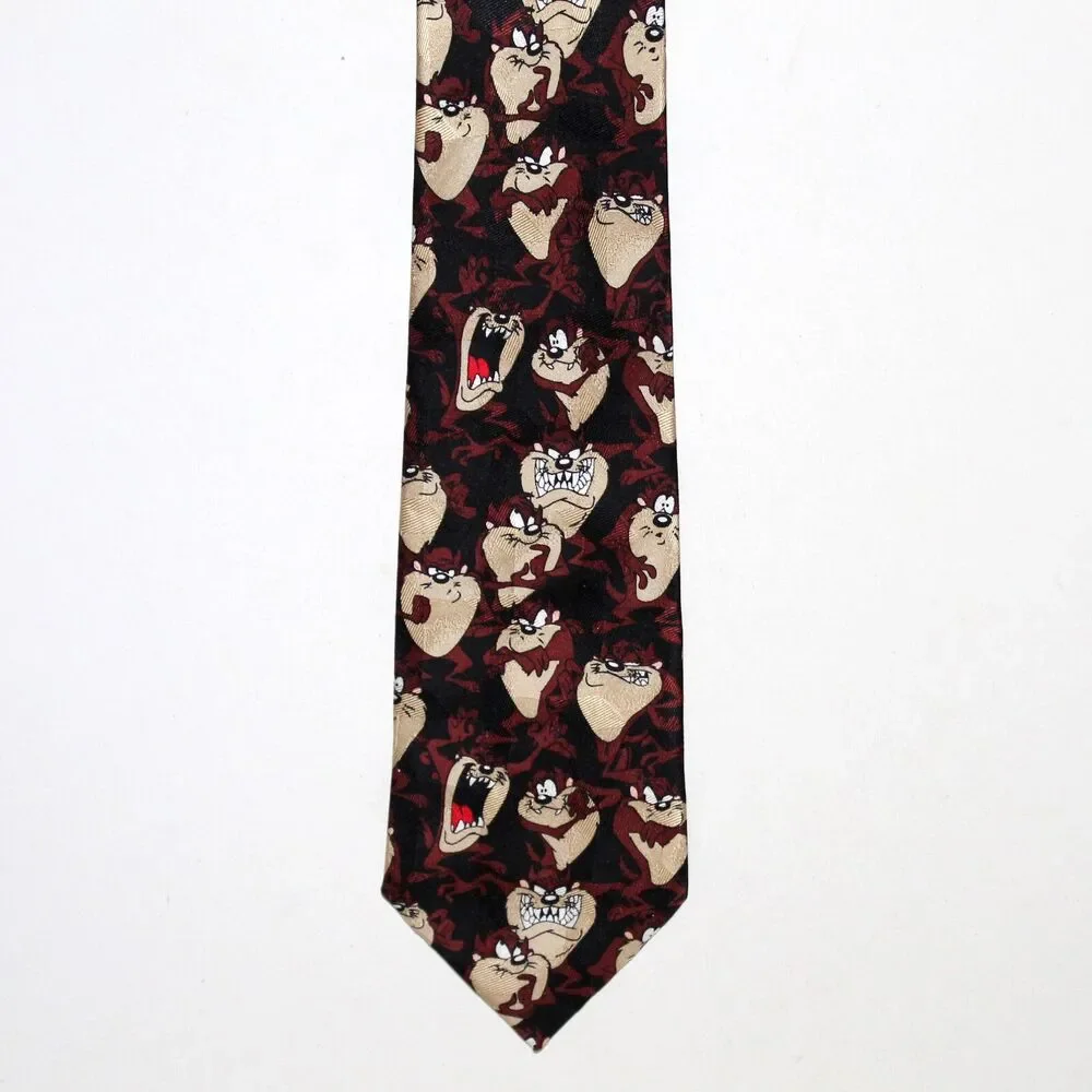 Vintage Tasmanian Devil Necktie Looney Tunes Mania 1996 black 100% silk cartoons
